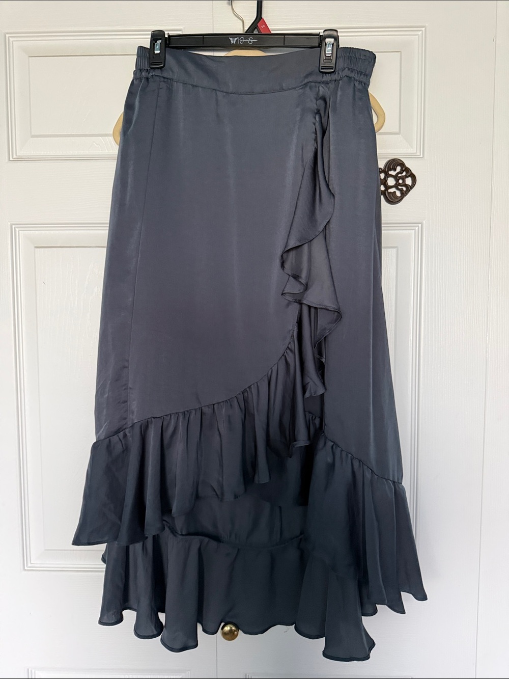 Lisa Rinna Collection Slate Blue Ruffle High-Low Skirt